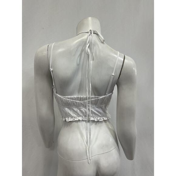 Simkhai 'Lottie' White Poplin Halterneck Crop Top Size 0 - Picture 3 of 5